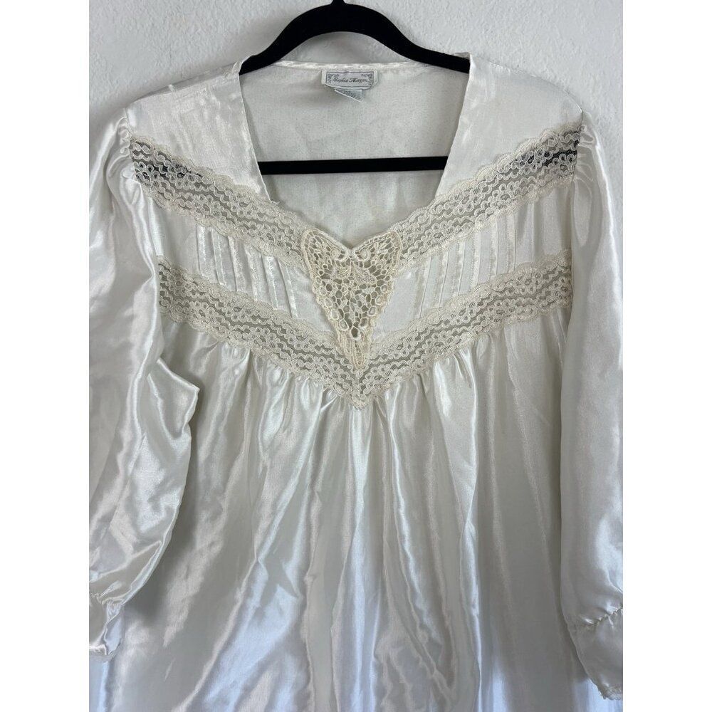 Sophia Morgan Vintage White Satin Nightgown Lace Embroidered Cottagecore Large - Picture 8 of 9